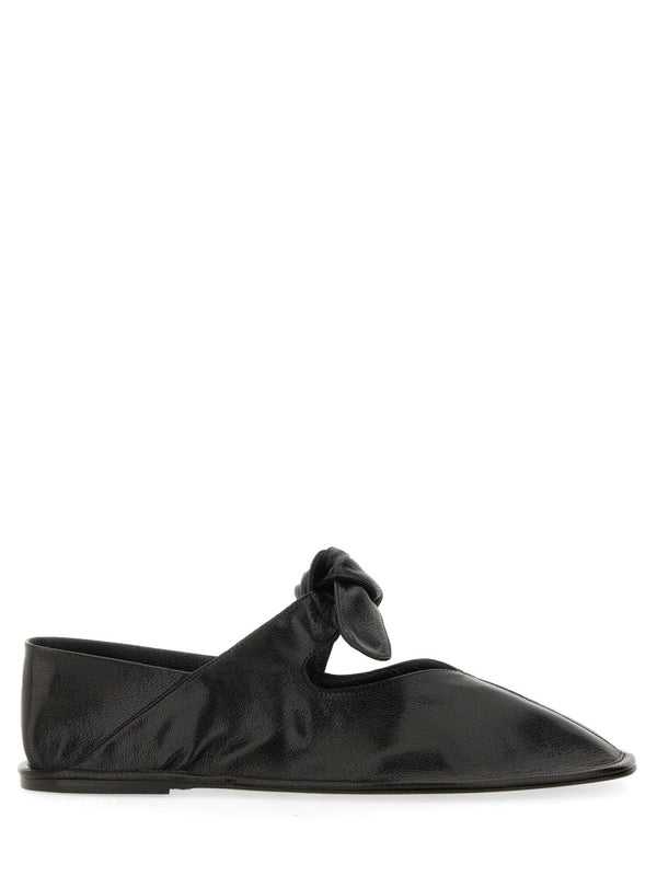 Black Lambskin Bow Flat Shoes