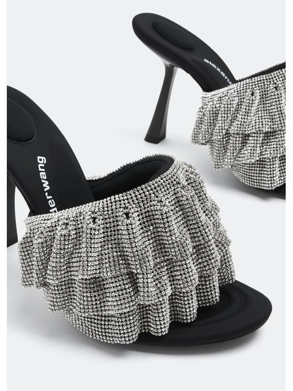 NALA Crystal Ruffle Strap Sandal Heels