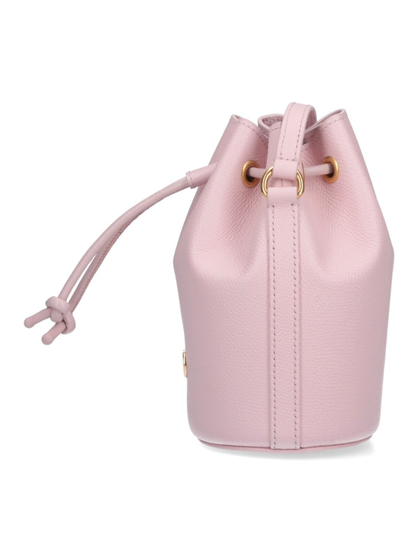 V Logo Leather Mini Bucket Bag