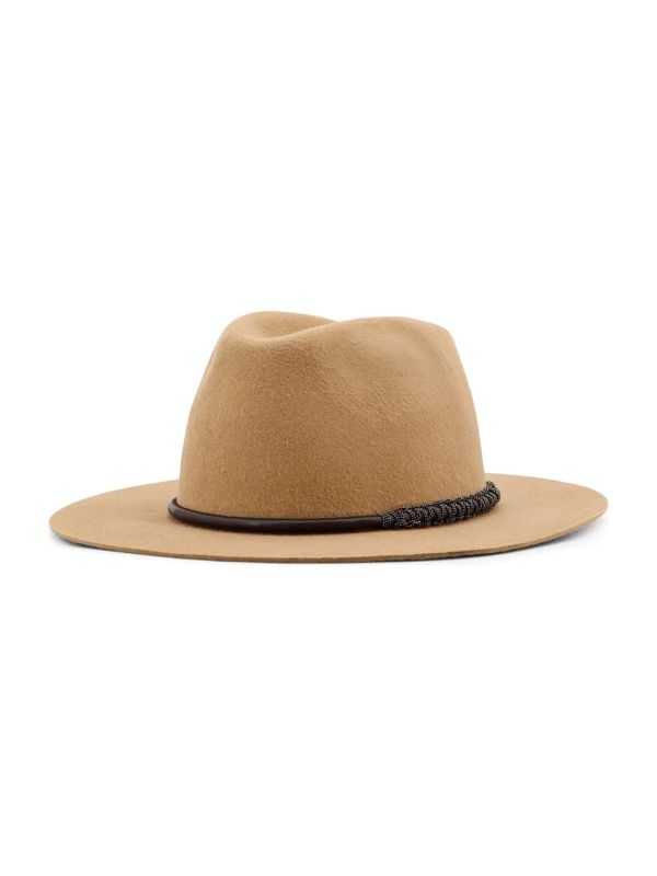 Monili-embellished beige fedora