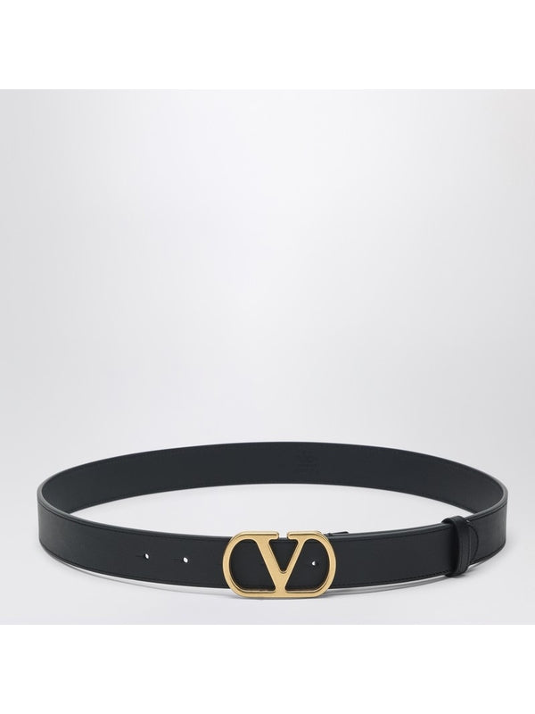 V Logo Signature Buckle Leather Belt