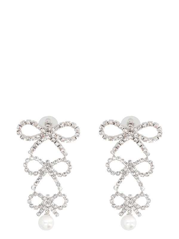 Crystal Bow Detail Pearl Earrings