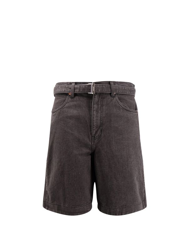 Belt Cotton Denim Bermuda Shorts