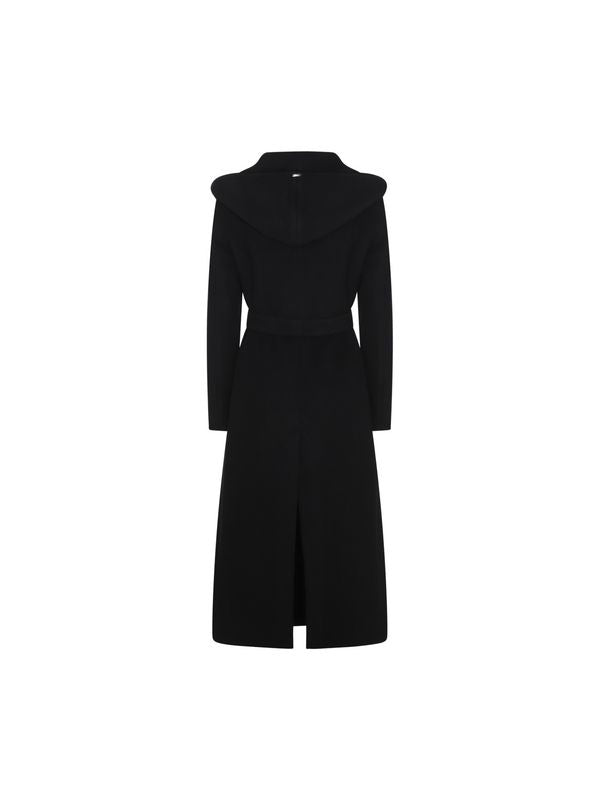 Black Wool Blend Hooded Coat