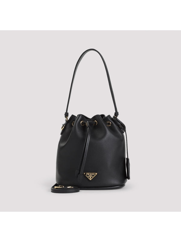 Triangle Logo Leather Bucket Bag