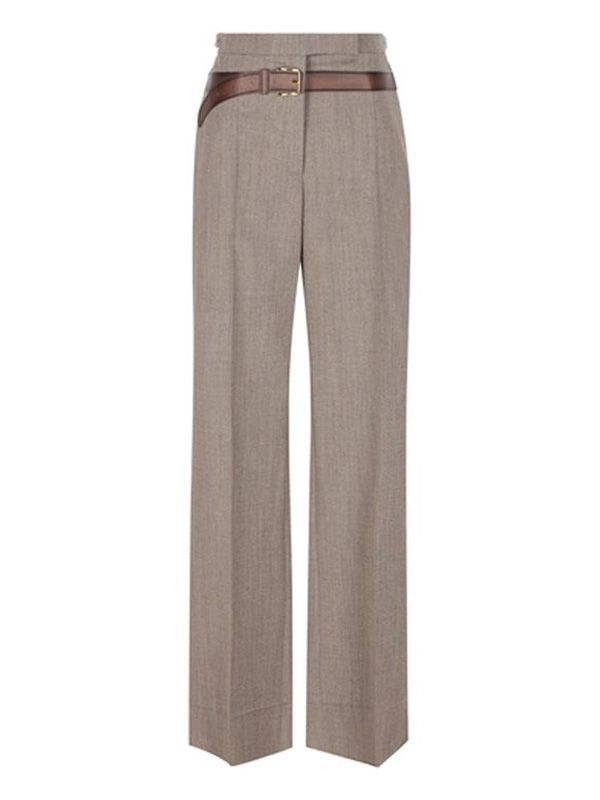 Belt Printing Wool Blend Pants