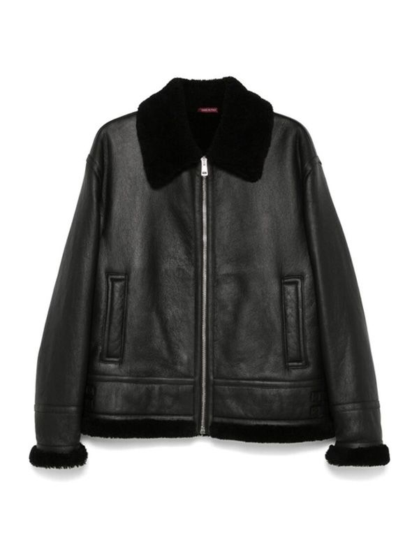 Back Logo Deboss Shearling Lambskin Jacket