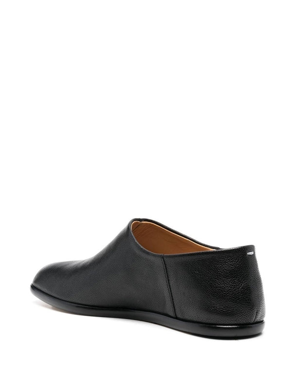 Black Leather Tabi Flat Loafers