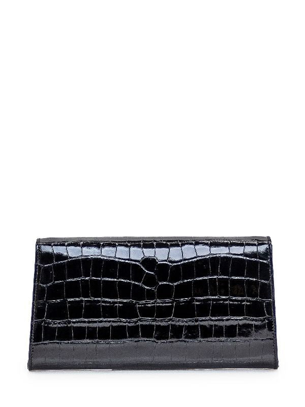 Croc-Effect Leather Clutch Bag