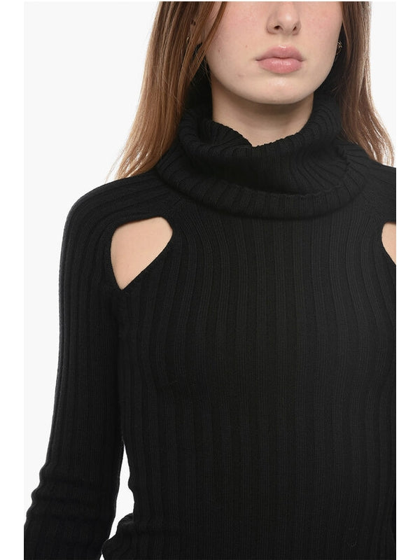 High Neck Keyhole Detail Wool Knit