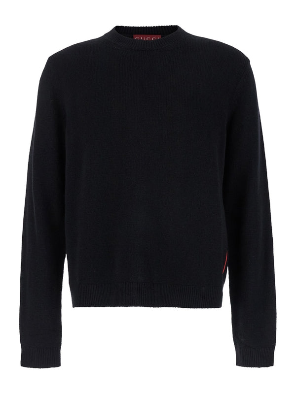 Black Crewneck Sweater with Web Detail in Cashmere Man Knitted