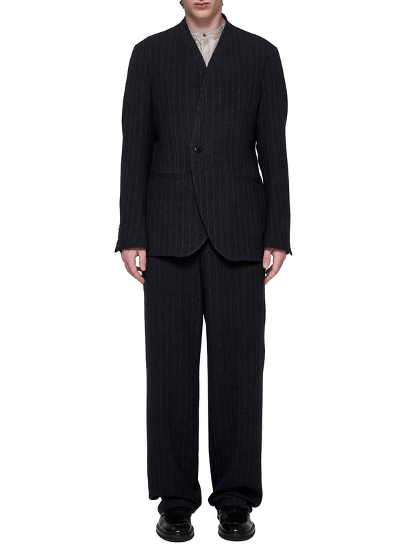 Striped Wool Collarless Suit Set