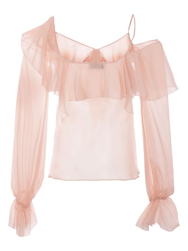 One Shoulder Ruffle Silk Shirt