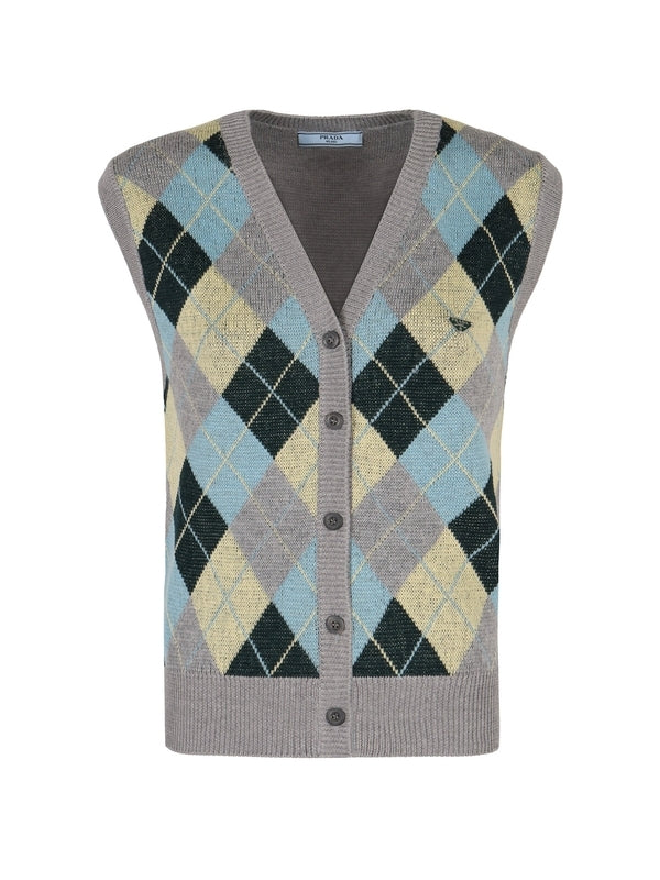 Argyle Check Wool Knit Vest