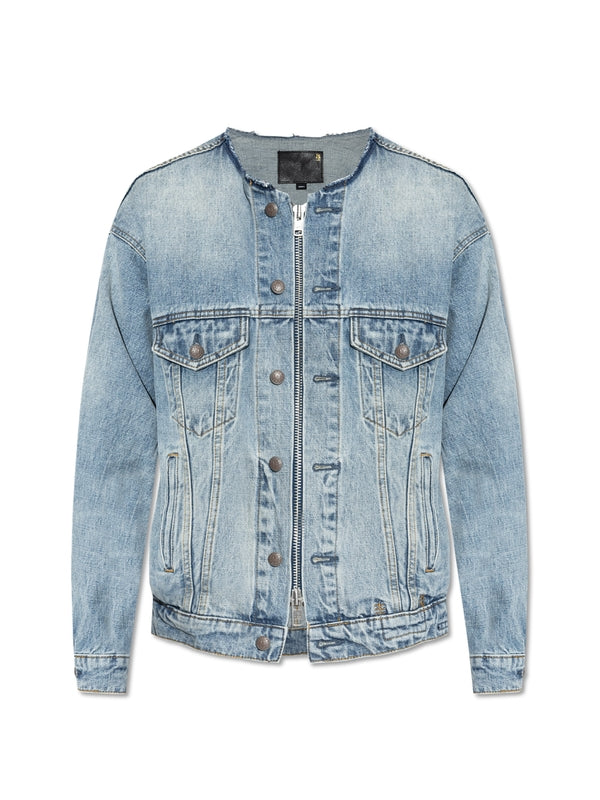 Vintage Effect Crewneck Denim Jacket