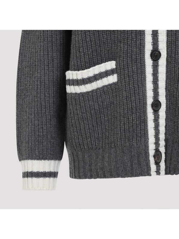 Logo Detail Color-block Cashmere Wool Cardigan