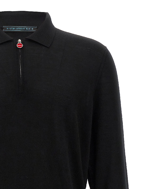 Zip-Up Wool Polo Shirt