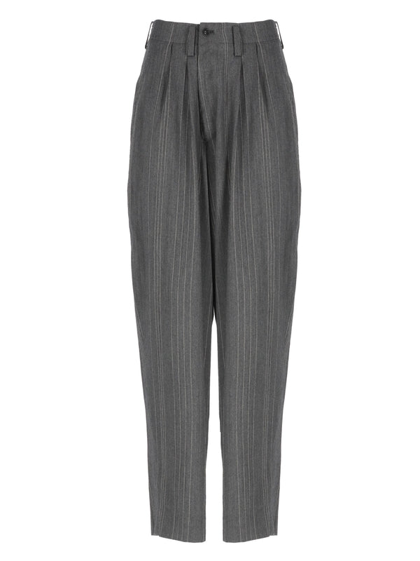 Striped Pleated Wool Pants