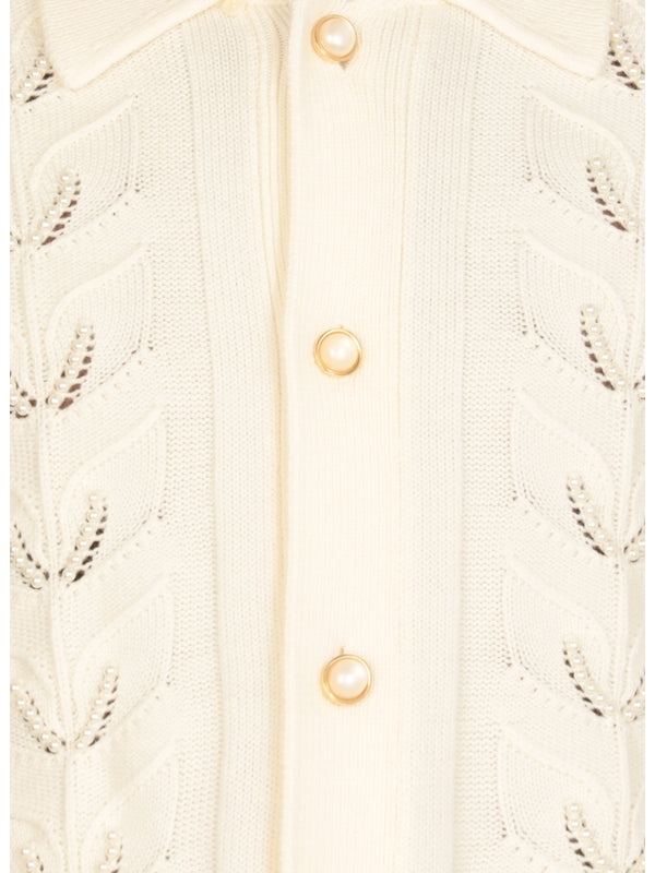 Punching Detail Collar Wool Cardigan