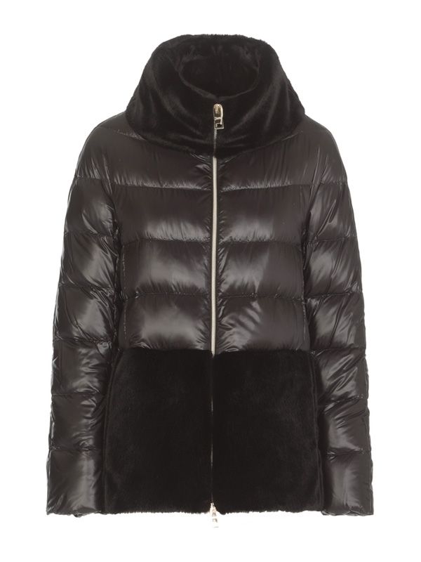 Shearling Panel High Neck Padding