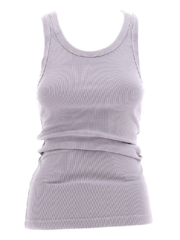 Gray Crew Neck Rib Tank Top