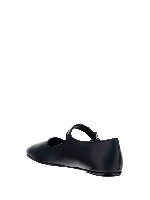 Black Leather Mary Jane Flat Shoes