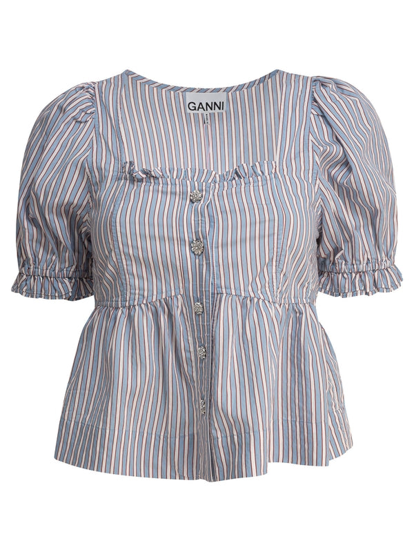 Balloon Stripe Short Sleeve Blouse