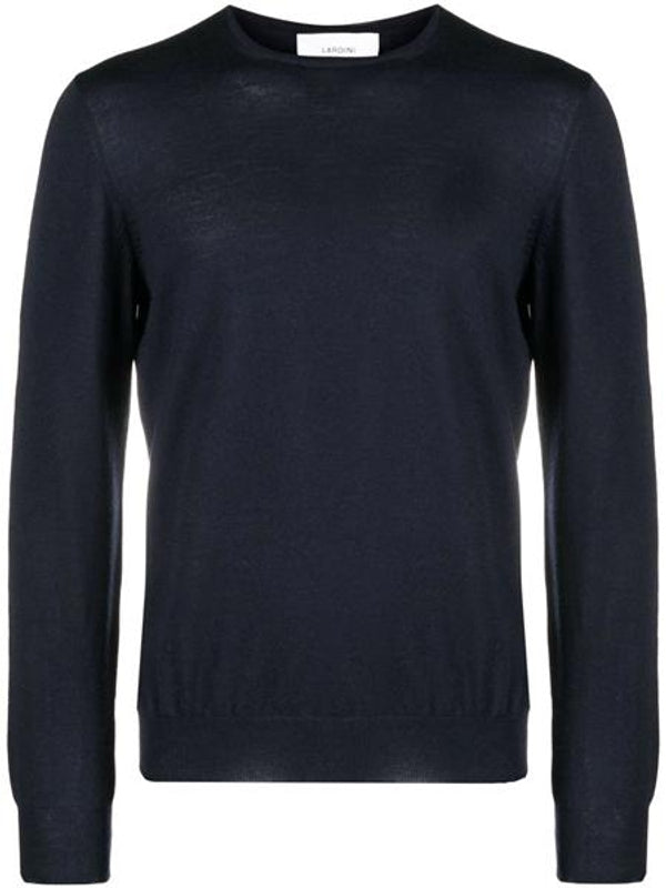 Navy Crew Neck Wool Silk Knit