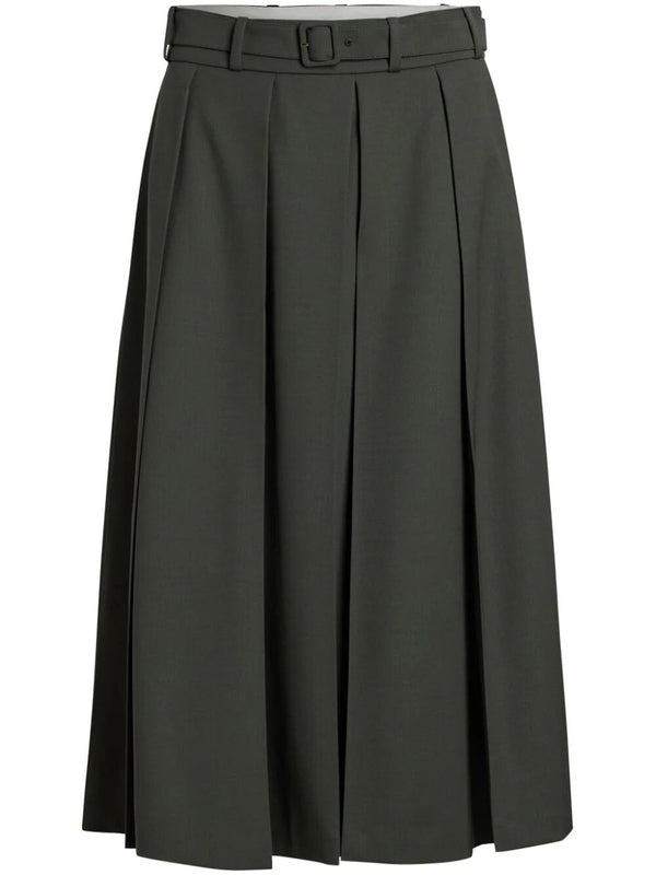 Belted Wool Pleated Skirt