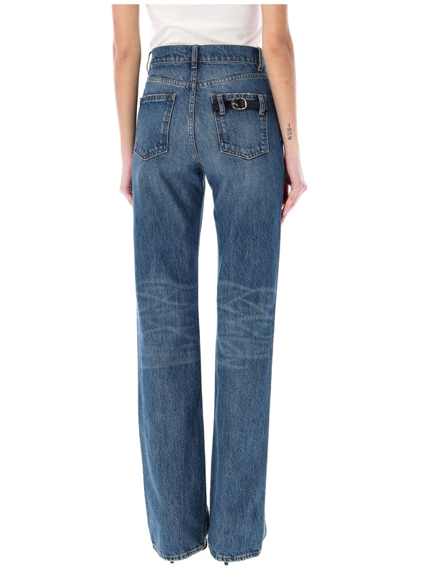 Buckle Cotton Denim Pants