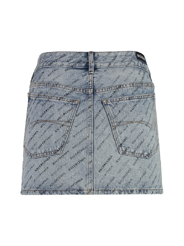 All Over Logo Denim Mini Skirt