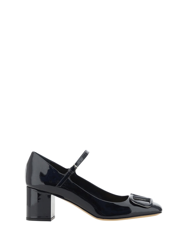 V Logo Mary Jane Pumps Heel