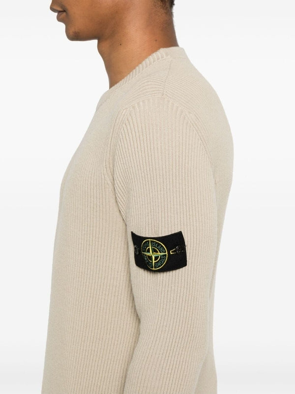 Woven Patch Crewneck Virgin Wool Knit