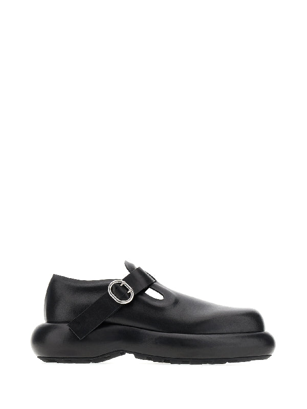 Black Calfskin Buckle Detail Loafers