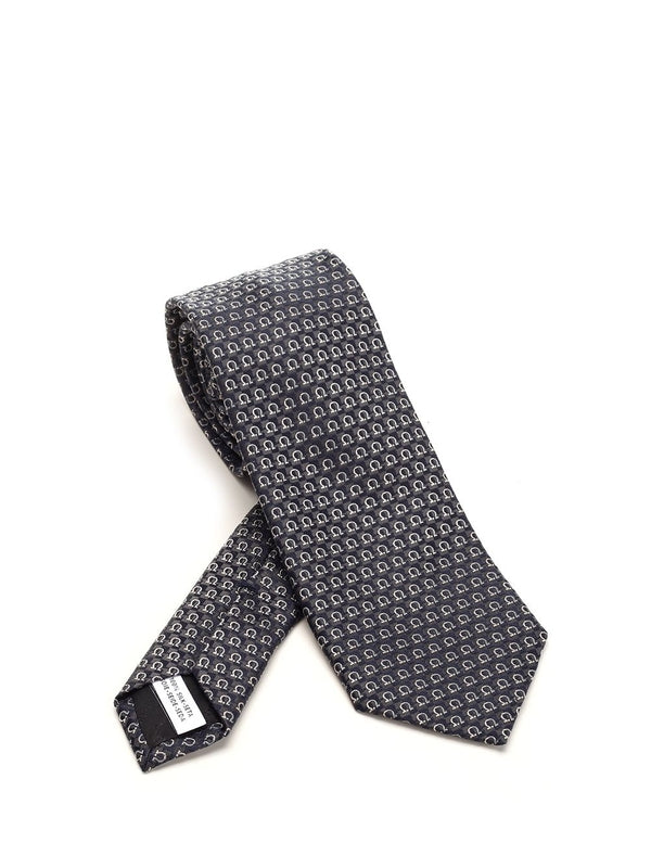 Gancini Pattern Silk Tie