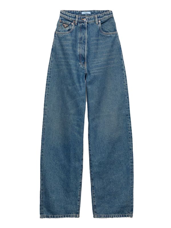 三角形徽标洗水牛仔裤