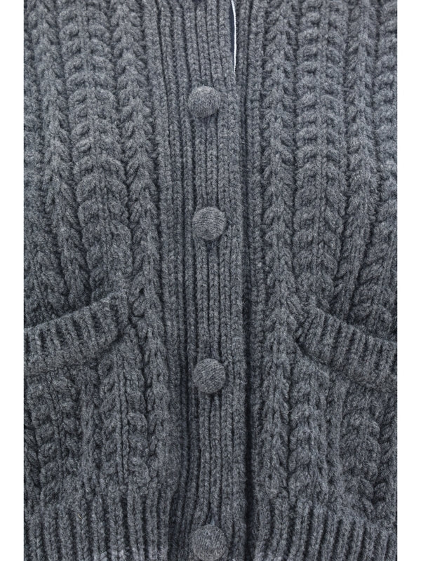 4-Bar Wool Cable Knit Cardigan