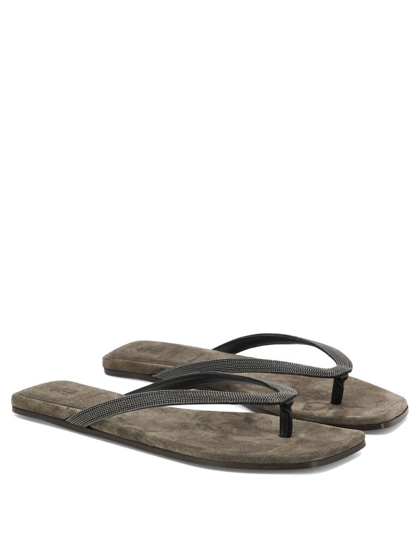 Monili Strap Suede Flip Flops