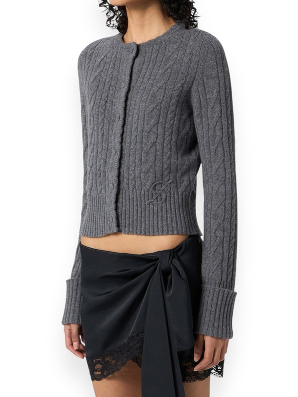 Cable Turn-Up Wool Cashmere Cardigan