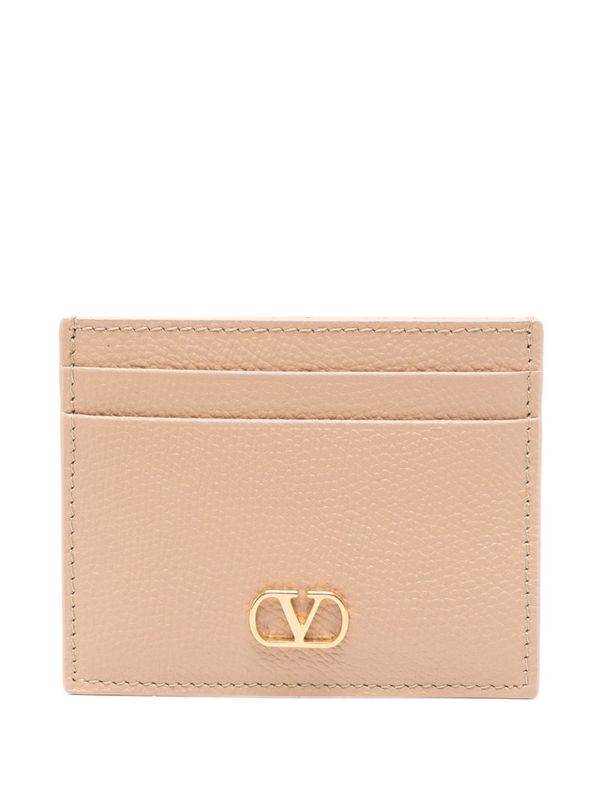 V Logo Leather Card Wallet