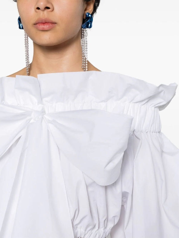 Bow-detail Off-shoulder Crop Blouse