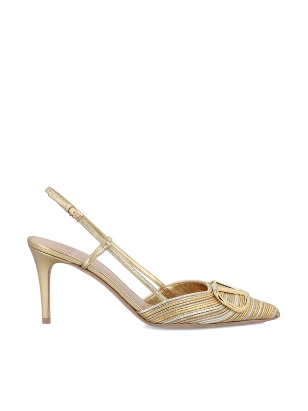 V Logo Metallic Leather Sandal Heel