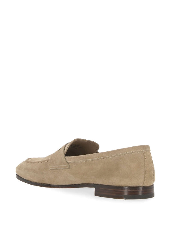 Beige Suede Penny Loafers