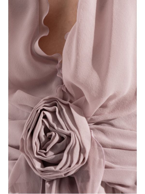 Ruffle Detail Silk Long Dress