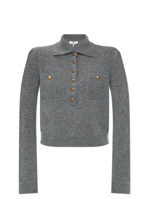 Gold Button Wool Cashmere Knit
  Polo Shirt