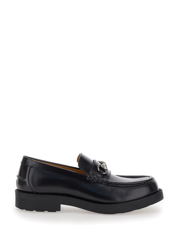Black Chunky Loafers with Horsebit Detail in Leather Man Loafers