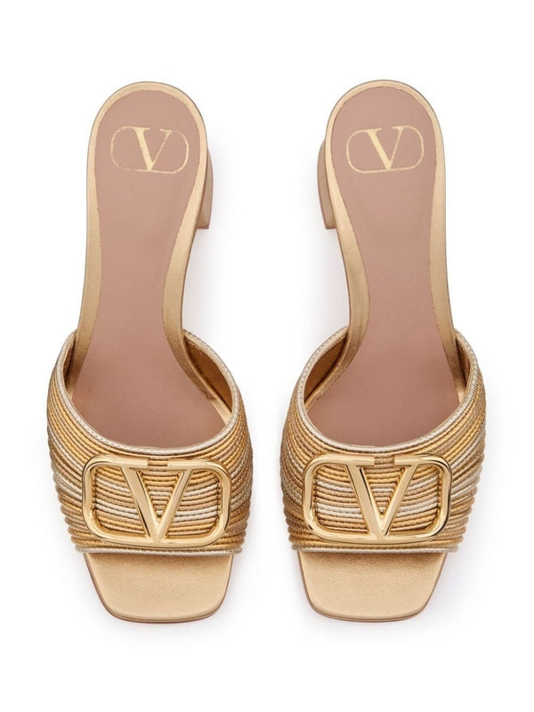 V Logo Metallic Leather Sandal
  Heel