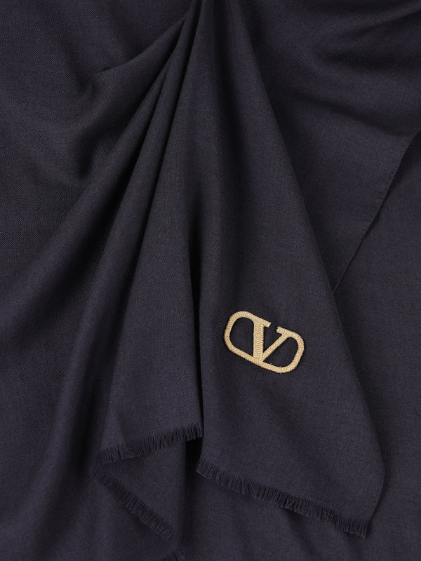 V Logo Wool Cashmere Scarf