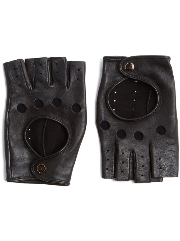 Logo Button Lambskin Fingerless Gloves