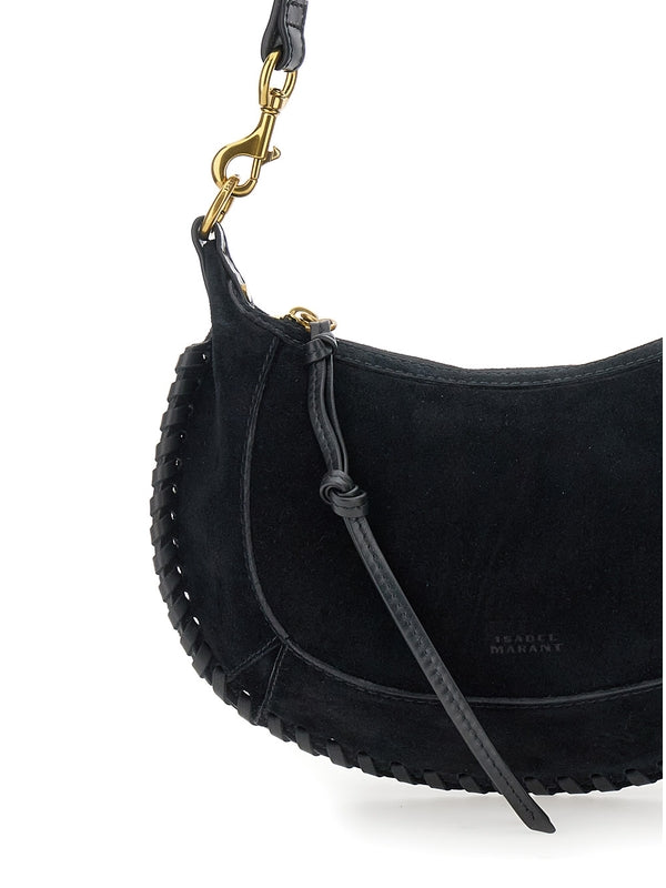 'Oskan Moon' Black Crossbody Bag with Front Logo Print in Suede Woman Crossbody & Shoulder Bags